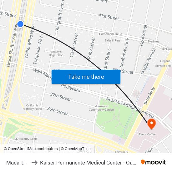 Macarthur to Kaiser Permanente Medical Center - Oakland map