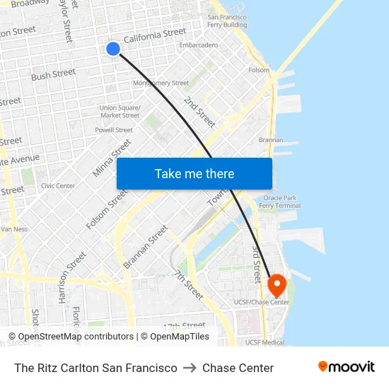 The Ritz Carlton San Francisco to Chase Center map