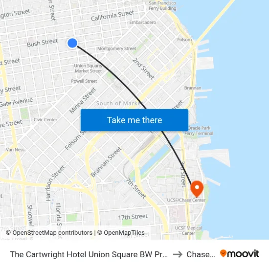 The Cartwright Hotel Union Square BW Premier Collection San Francisco to Chase Center map