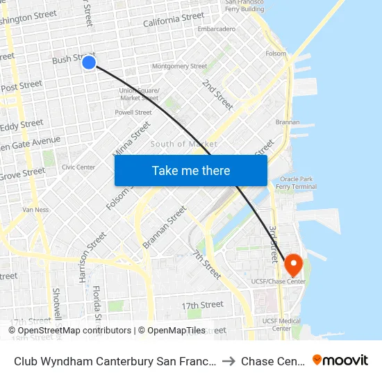 Club Wyndham Canterbury San Francisco to Chase Center map
