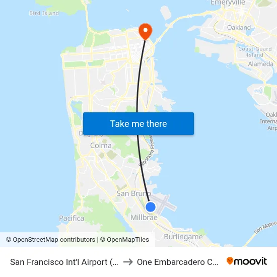 San Francisco Int'l Airport (SFO) to One Embarcadero Center map