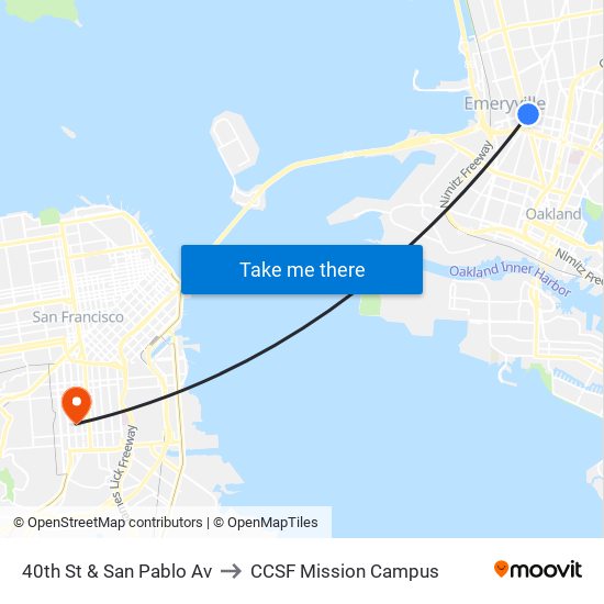 40th St & San Pablo Av to CCSF Mission Campus map