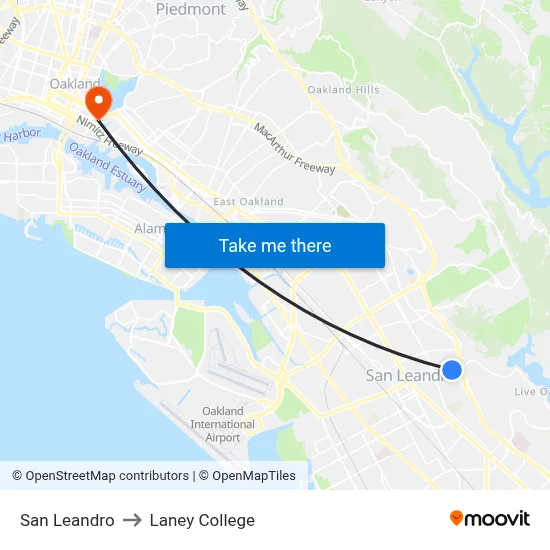 San Leandro to Laney College map