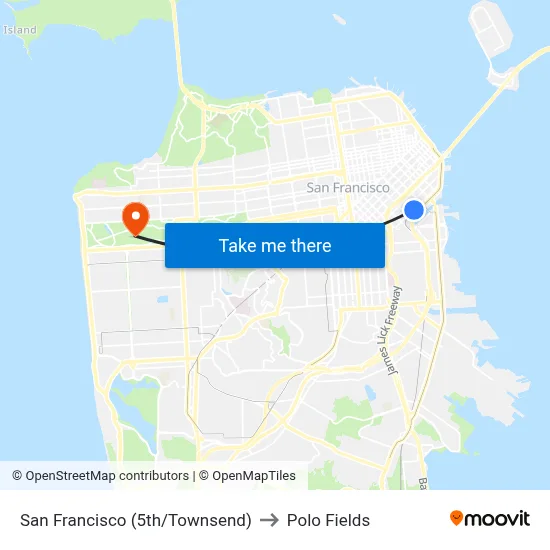 San Francisco (5th/Townsend) to Polo Fields map