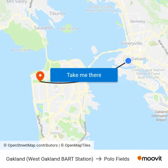 Oakland (West Oakland BART Station) to Polo Fields map