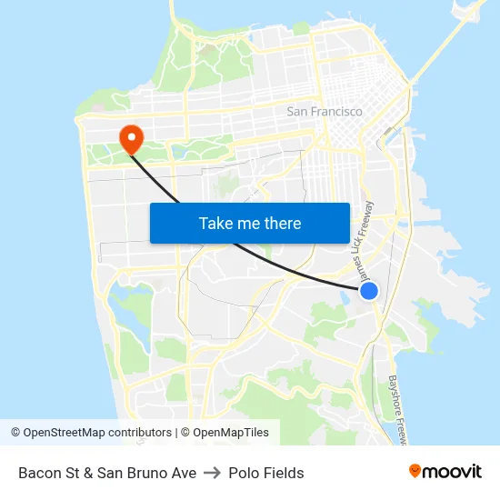 Bacon St & San Bruno Ave to Polo Fields map