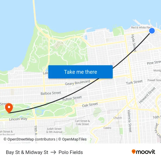 Bay St & Midway St to Polo Fields map