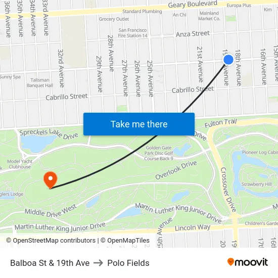 Balboa St & 19th Ave to Polo Fields map