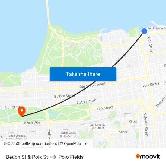 Beach St & Polk St to Polo Fields map