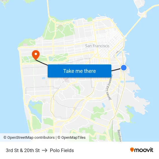 3rd St & 20th St to Polo Fields map