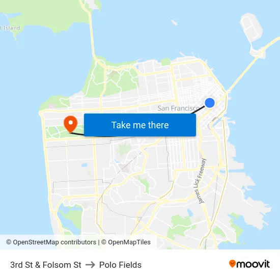 3rd St & Folsom St to Polo Fields map