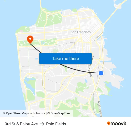 3rd St & Palou Ave to Polo Fields map