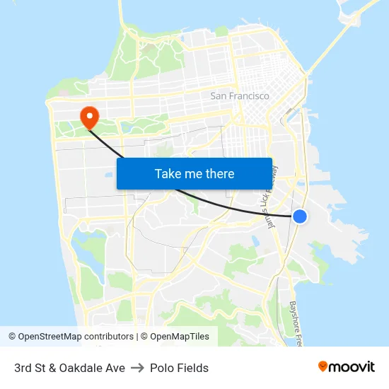 3rd St & Oakdale Ave to Polo Fields map