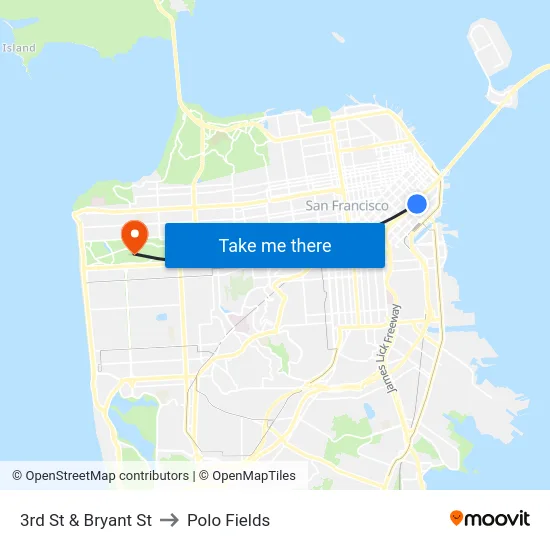 3rd St & Bryant St to Polo Fields map
