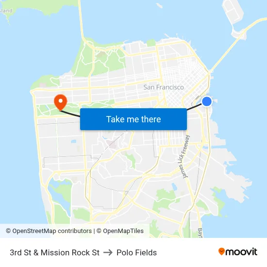 3rd St & Mission Rock St to Polo Fields map