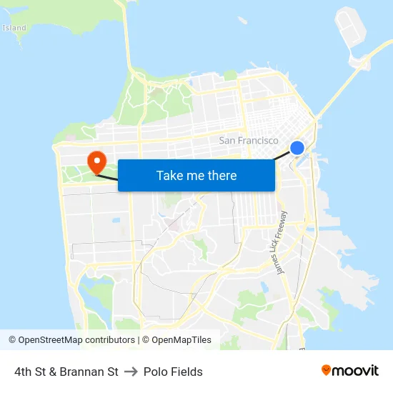 4th St & Brannan St to Polo Fields map