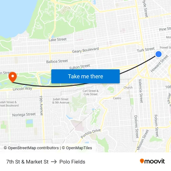 7th St & Market St to Polo Fields map