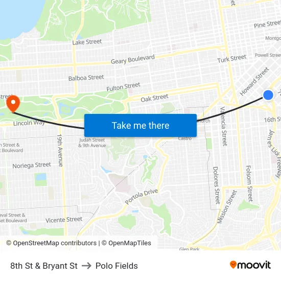 8th St & Bryant St to Polo Fields map