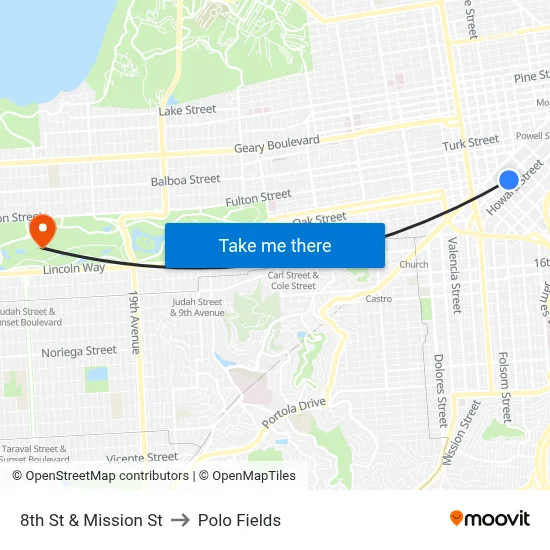 8th St & Mission St to Polo Fields map
