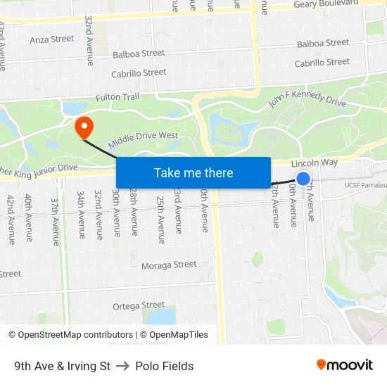 9th Ave & Irving St to Polo Fields map