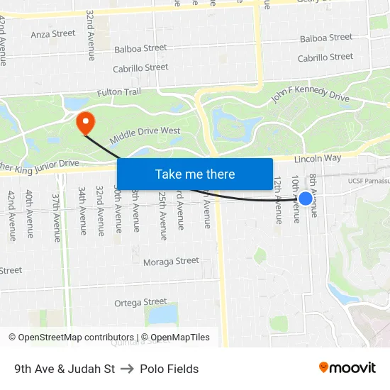 9th Ave & Judah St to Polo Fields map