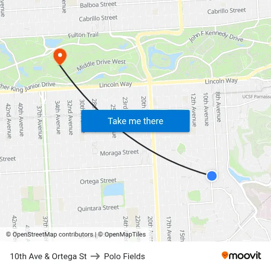10th Ave & Ortega St to Polo Fields map
