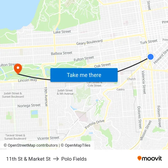11th St & Market St to Polo Fields map