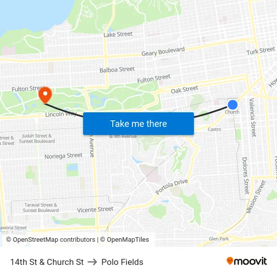 14th St & Church St to Polo Fields map
