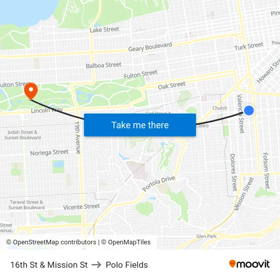16th St & Mission St to Polo Fields map