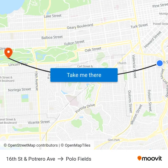 16th St & Potrero Ave to Polo Fields map