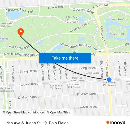 19th Ave & Judah St to Polo Fields map
