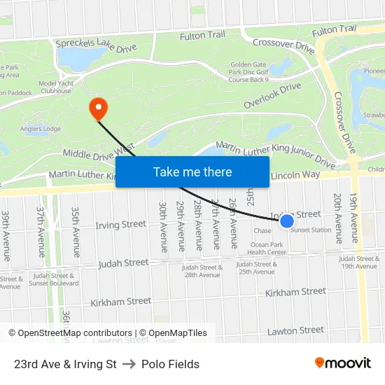 23rd Ave & Irving St to Polo Fields map