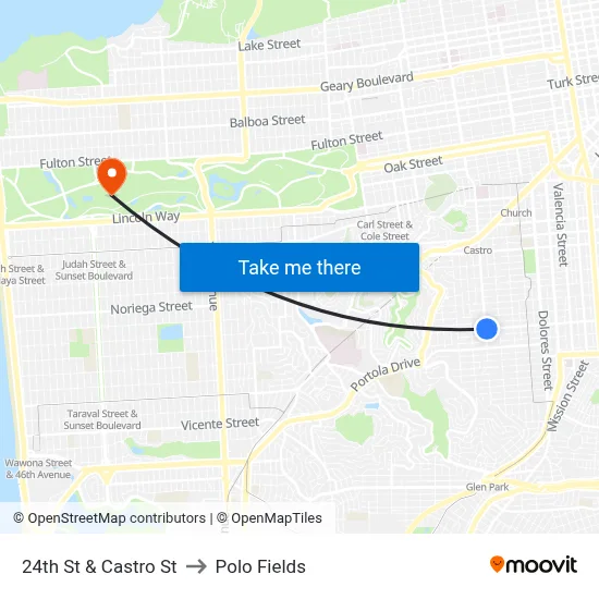 24th St & Castro St to Polo Fields map