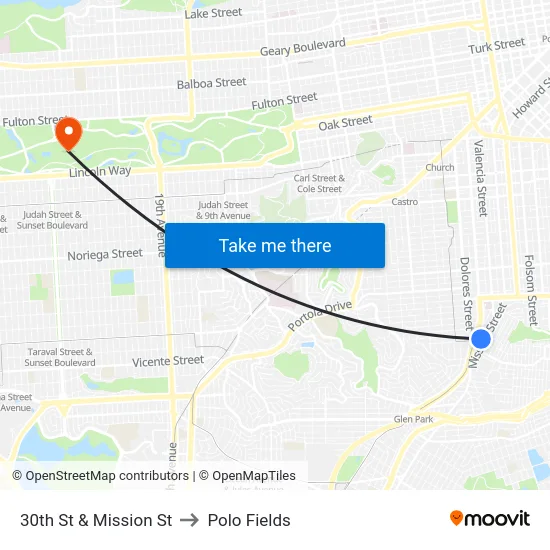 30th St & Mission St to Polo Fields map