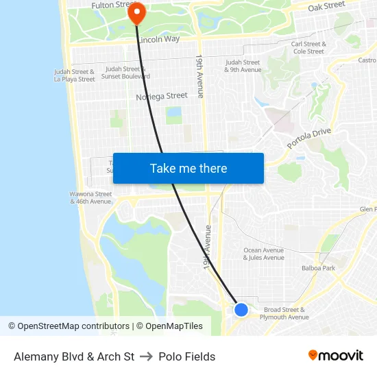 Alemany Blvd & Arch St to Polo Fields map