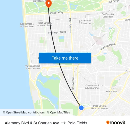 Alemany Blvd & St Charles Ave to Polo Fields map
