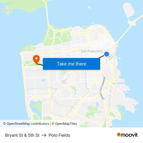 Bryant St & 5th St to Polo Fields map