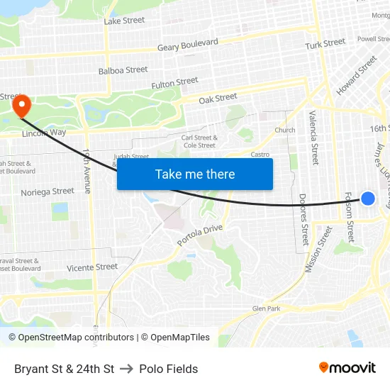 Bryant St & 24th St to Polo Fields map