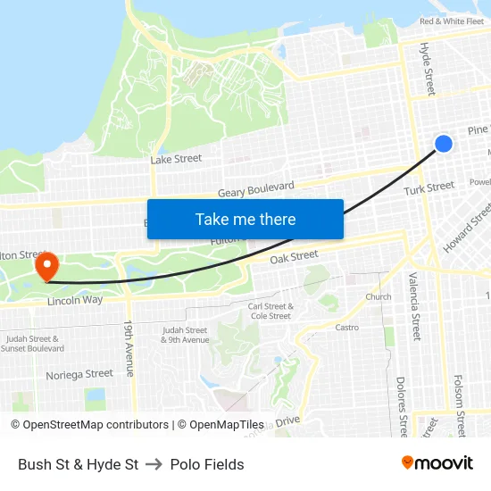 Bush St & Hyde St to Polo Fields map