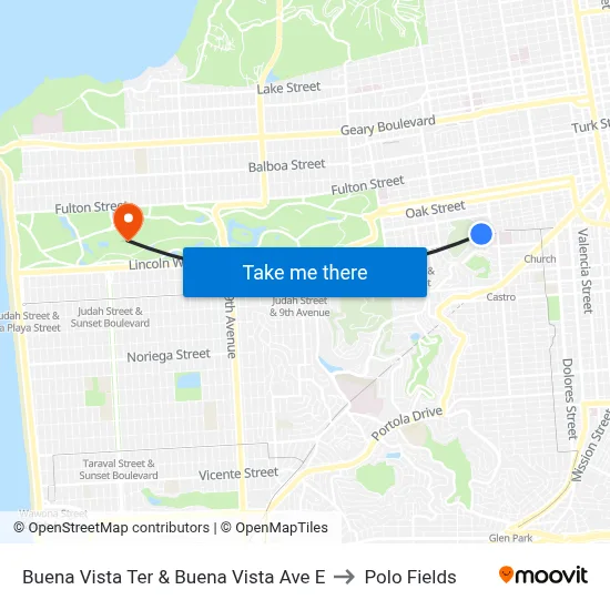 Buena Vista Ter & Buena Vista Ave E to Polo Fields map