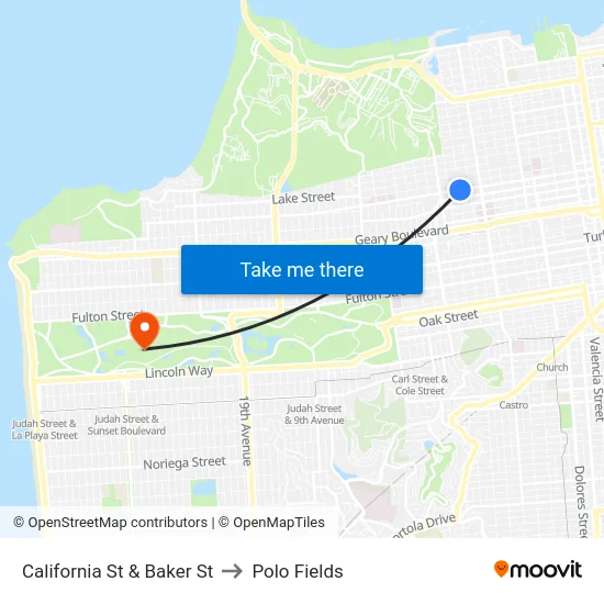 California St & Baker St to Polo Fields map