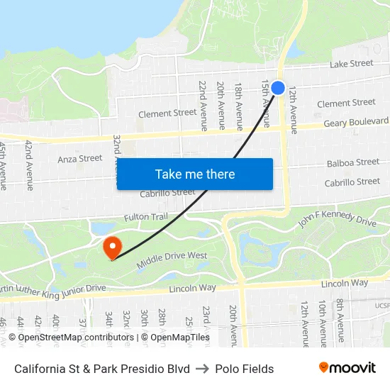 California St & Park Presidio Blvd to Polo Fields map