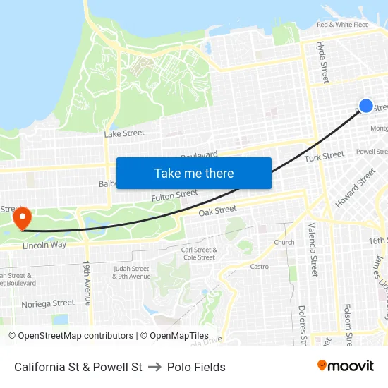 California St & Powell St to Polo Fields map
