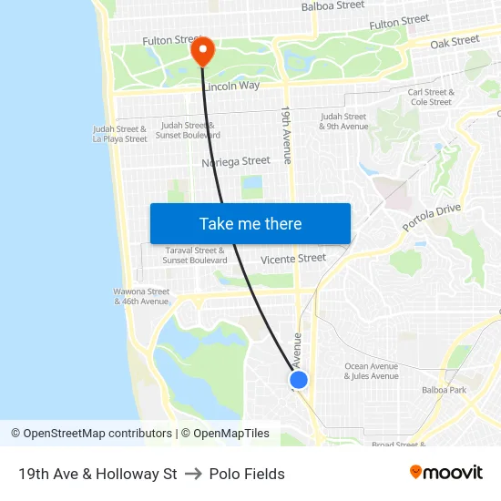 19th Ave & Holloway St to Polo Fields map