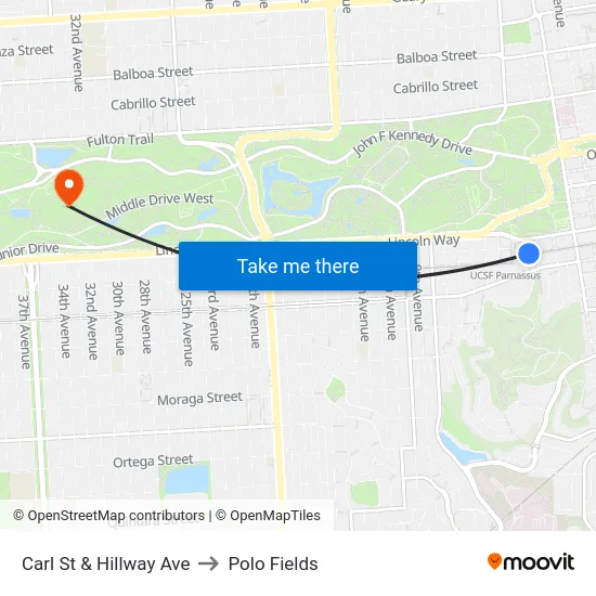 Carl St & Hillway Ave to Polo Fields map