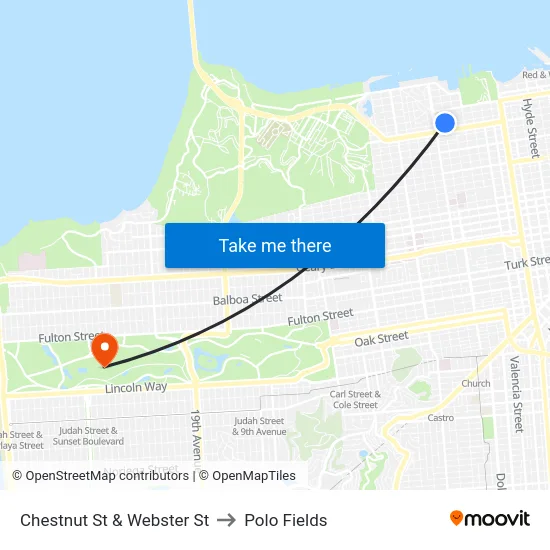 Chestnut St & Webster St to Polo Fields map