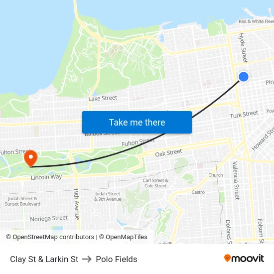 Clay St & Larkin St to Polo Fields map