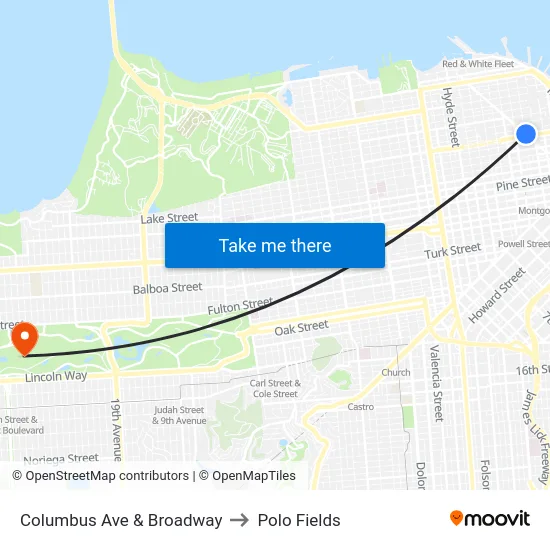 Columbus Ave & Broadway to Polo Fields map