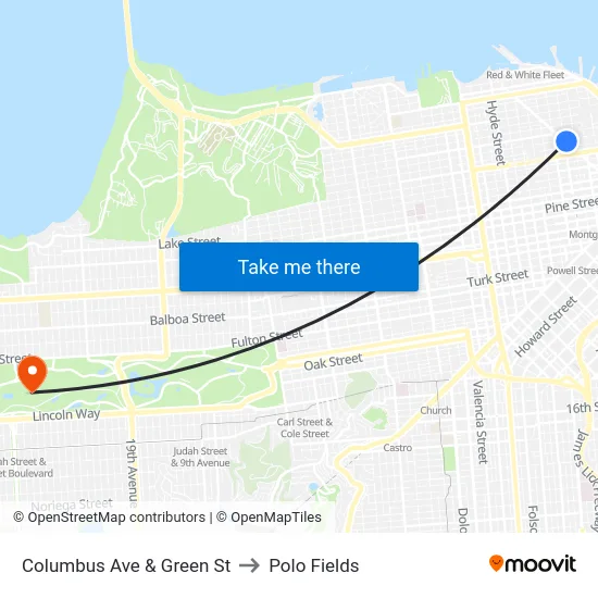 Columbus Ave & Green St to Polo Fields map