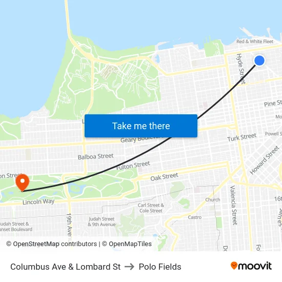 Columbus Ave & Lombard St to Polo Fields map
